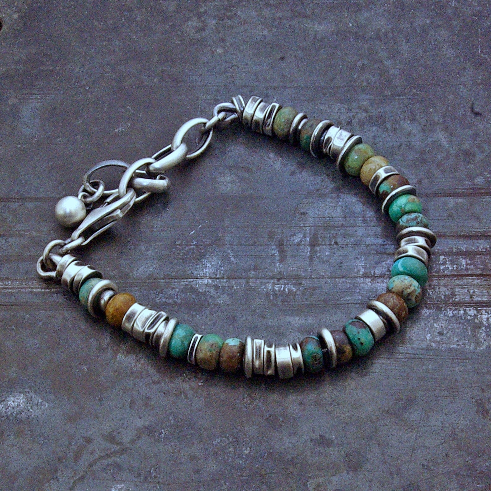 Oxidized Sterling Silver Turquoise Bracelet  Handmade Men's Jewelry