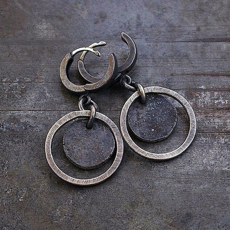 moon earrings handmade of sterling silver black silver hoop earrings with charm unique gift for her image 3