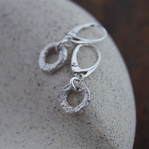 Small Raw Circle Earrings Handmade in Oxidized or Clean Sterling Silver   Minimalist Organic Jewelry