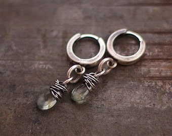 Inspirational Moss Aquamarine Earrings • Drop earrings • 925 Sterling silver • Simple Tiny Hoops