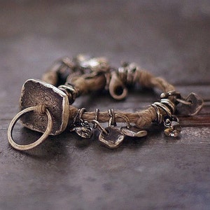 linen bracelet handmade of oxidized sterling silver • charms crystal bracelet • earthy rustic bracelet • unique gift for her