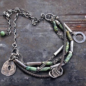 African turquoise multi-strand necklace – oxidized sterling silver