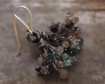 labradorite flower earrings handmade of 925 sterling silver • cluster floral earrings • nature inspired gift for her