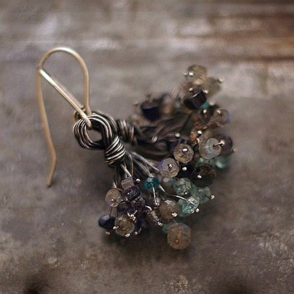 labradorite flower earrings handmade of 925 sterling silver • cluster floral earrings • nature inspired gift for her