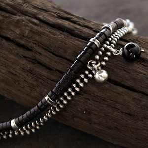 black onyx bracelets • 925 Sterling Silver bracelet • Oxidized silver bracelet • Birthday gift for her • chain bracelet •
