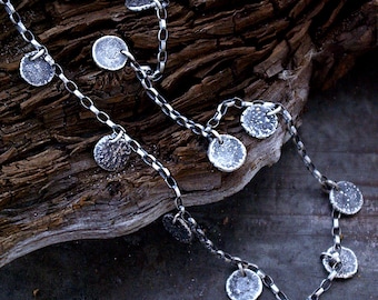 Long moon charm necklace – oxidized sterling silver