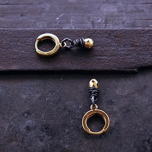 Gold pyrite hoops earrings handmade of oxidized silver and gold plated sterling silver hoops• simple everyday earrings