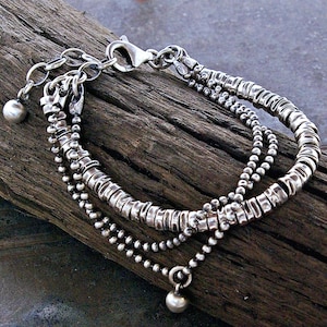4 mm heishi bead bracelet in oxidized silver – double ball chain adjustable