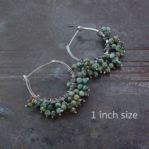 large hoops and Green African turquoise earrings handmade of sterling silver unique gift for women image 5