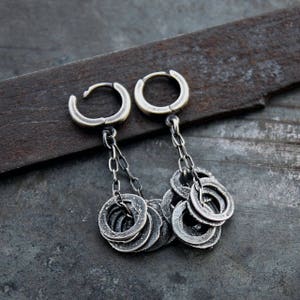 Sterling Silver multi-circle earrings • chain earrings • oxidized silver earrings • sterling silver hoops earrings