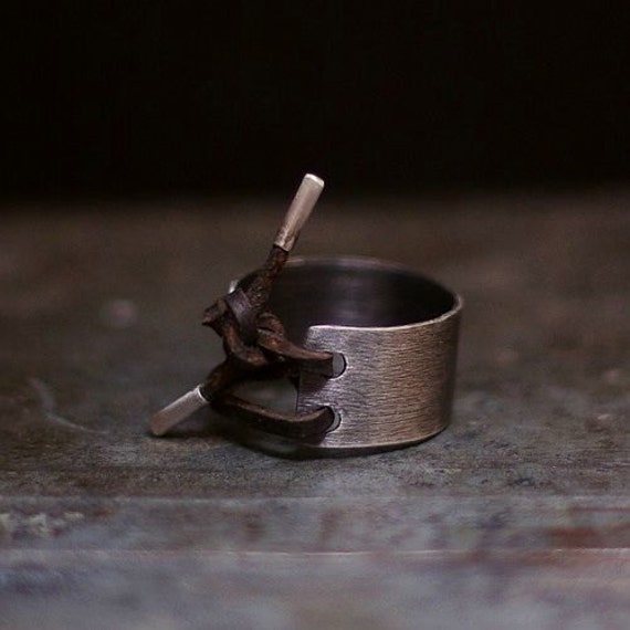 Items similar to sterling silver • adjustable ring • leather on Etsy