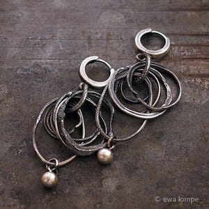 multi circles earrings handmade with oxidized sterling silver •  Dangle drop earrings •  gift for women