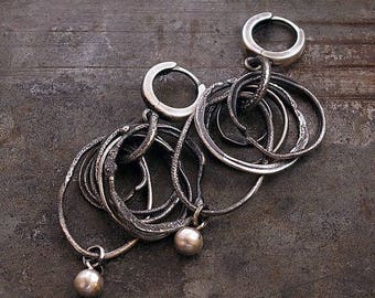 multi circles earrings handmade with oxidized sterling silver •  Dangle drop earrings •  gift for women