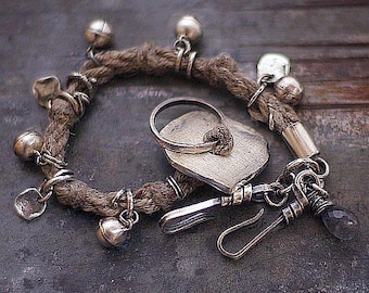 linen bracelet • 925 sterling silver bracelet • charm earthy rustic bracelets  • summer jewelry • birthday gift for her