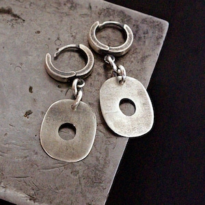 Handmade Oxidized sterling silver disc earrings  Modern minimalist jewelry