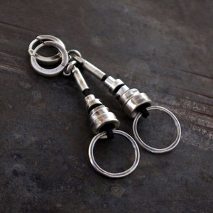 Oxidized Sterling Silver Dangle Earrings Modern Leather Accents