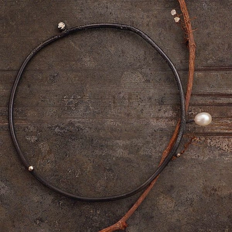 White Freshwater Pearl Sterling Silver Twig Bracelet Handmade Raw