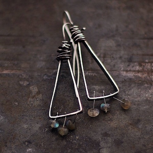 sterling silver earrings labradorite earrings • triangle silver earrings • everyday earrings  birthday gift for her oxidized silver earrings