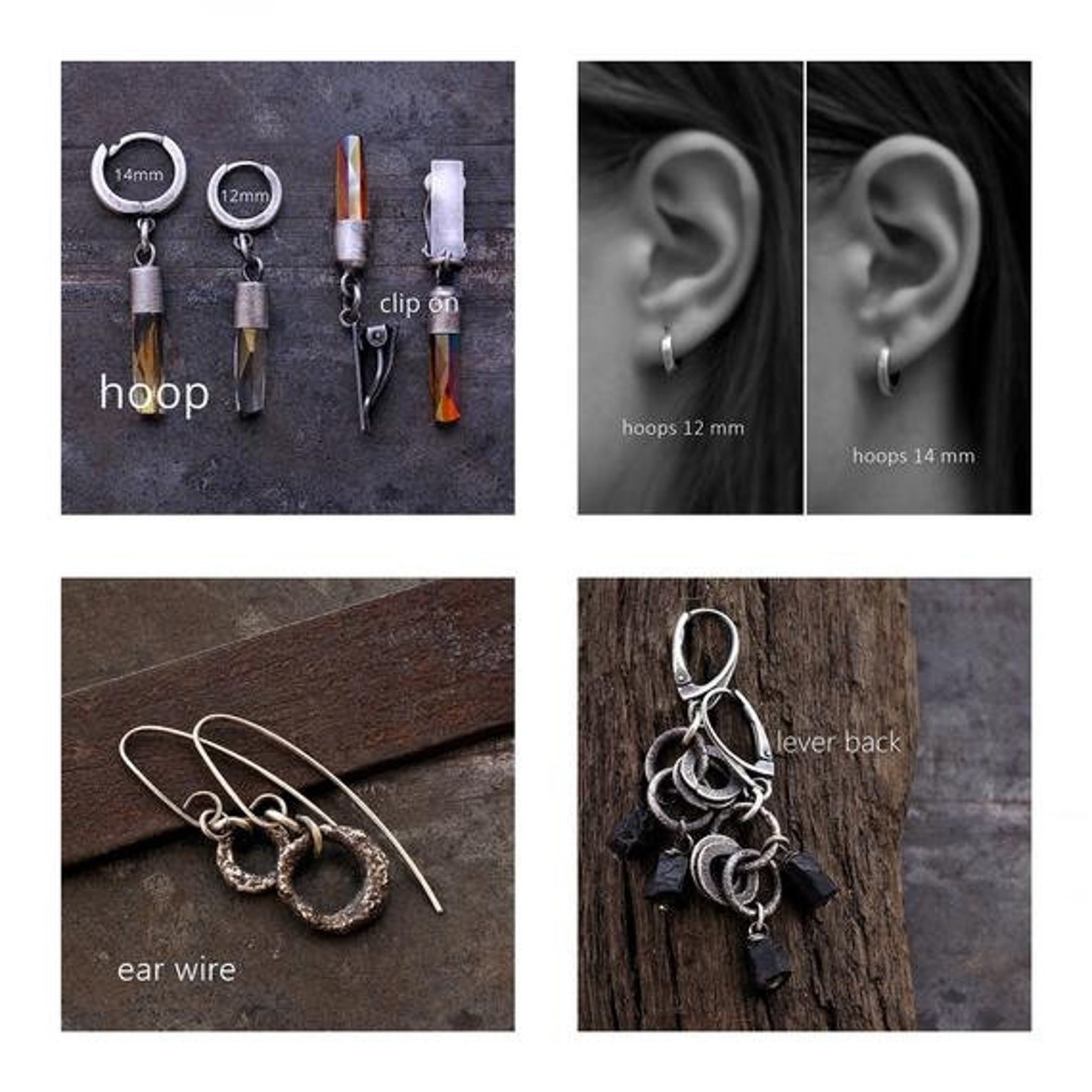 Silver Hoops with Interchangeable Drops | Sterling Silver | Auree Sterling Interchangeable Hoop Earrings Set w/Silver~Chalcedony~Rhodonite Drops display picture 1