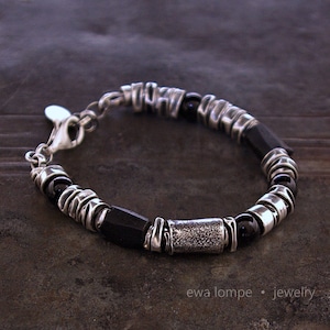 Oxidized Sterling Silver Men&#39;s Bracelet Black Tourmaline and Onyx
