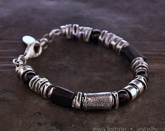 Oxidized Sterling Silver Men&#39;s Bracelet Black Tourmaline and Onyx