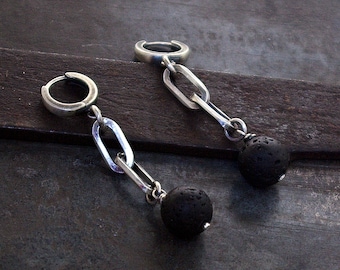 Black Lava combined with dangle sterling silver earrings • Lava rock diffuser earrings • self care gift for women everyday earrings