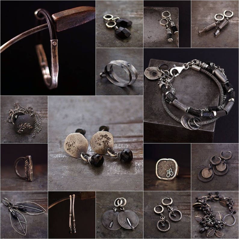 moon earrings handmade of sterling silver black silver hoop earrings with charm unique gift for her image 6