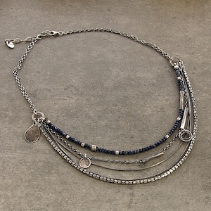 Oxidized Sterling Silver Sapphire Necklace Handmade Boho Jewelry