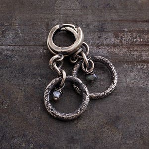 Oxidized Sterling Silver Labradorite Circle Earrings Modern Raw Silver Jewelry