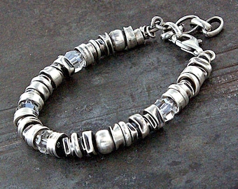 Oxidized sterling silver 8 mm bracelet – Swarovski Silver Shade crystals