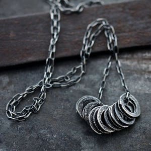 Oxidized Sterling Silver Circles Necklace  Handmade Raw Silver Jewelry