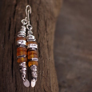 Oxidized Sterling Silver Baltic Amber Drop Earrings Handmade Jewelry