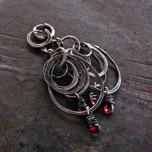 Red Wine Garnet earrings • Handmade Multi Circles sterling silver earrings and Garnet Mozambique