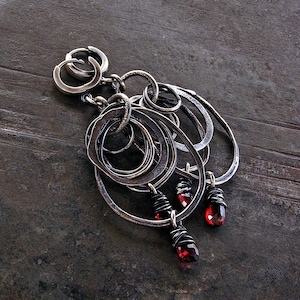 Red Wine Garnet earrings • Handmade Multi Circles sterling silver earrings and Garnet Mozambique