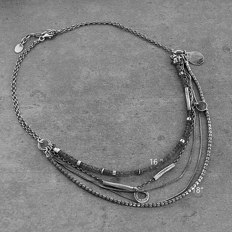 Fijne ketting van labradoriet en 925 zilver handgemaakte ketting met meerdere strengen uniek cadeau voor vrouwen afbeelding 3