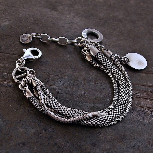 multi strand bracelet handmade of oxidized sterling silver • elegant multi chain bracelet • unique gift for women