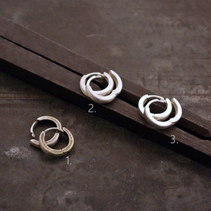Huggie Hoops Earrings in Sterling Silver  Oxidized matte polished finish silver Men or women earrings