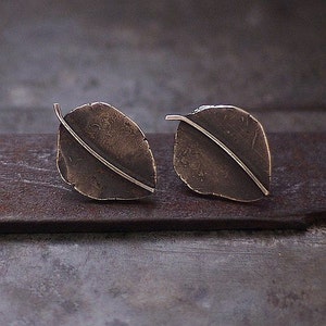 modern leaf earrings  handmade of sterling silver • silver leaves stud  earrings • spring gift for her •