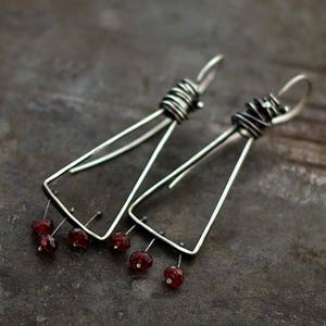Sterling Silver Hammered Triangle Labradorite Earrings