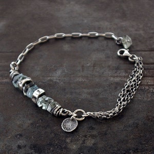 Light blue Aquamarine bracelet in sterling silver • delicate multi chain silver bracelet • Unique Gift for her