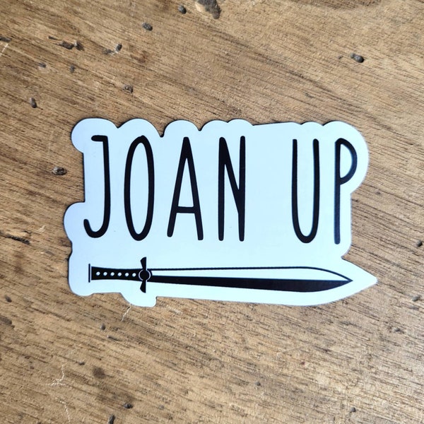 Joan up waterproof sticker. Saint Joan of Arc. Religious sticker. Catholic vinyl sticker. Water bottle sticker. Christian vinyl stickers.