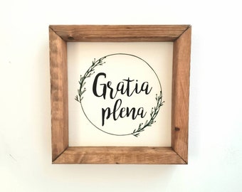 MADE TO ORDER. Gratia Plena. Wall decor. Religious decor. Farmhouse Style. Hail Mary. Full of Grace. Wedding gift. Mary. Gifts for Her.