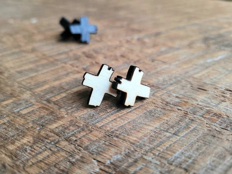 Ashes Lenten earrings. Remember you are dust stud wooden earrings. Christian jewelry. Catholic earrings. Lent ashes earrings. Religious gift image 4