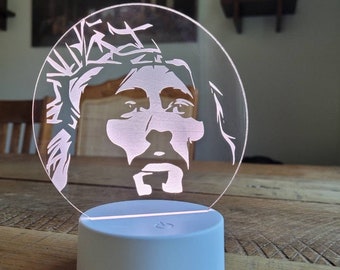 Stunning Jesus LED nightlight. Catholic nightlight. LED light. Lent. Good Friday. Jesus and his crown of thorns. Christian gifts.