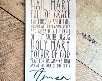 Laser engraved Hail Mary prayer. Hail Mary wooden wall sign. Catholic home decor. Catholic wall art. Modern Catholic home decor. Hail Mary.