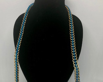 Collar de malla persa 3 en 1 color miel y aguamarina