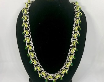 Peridot Beaded Helm’s Weave Chainmail Necklace