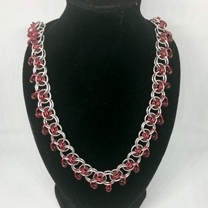Garnet Beaded Helm’s Weave Chainmail Necklace
