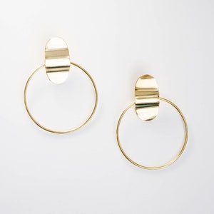 Brigette Earrings Brass Statement Hoops image 1