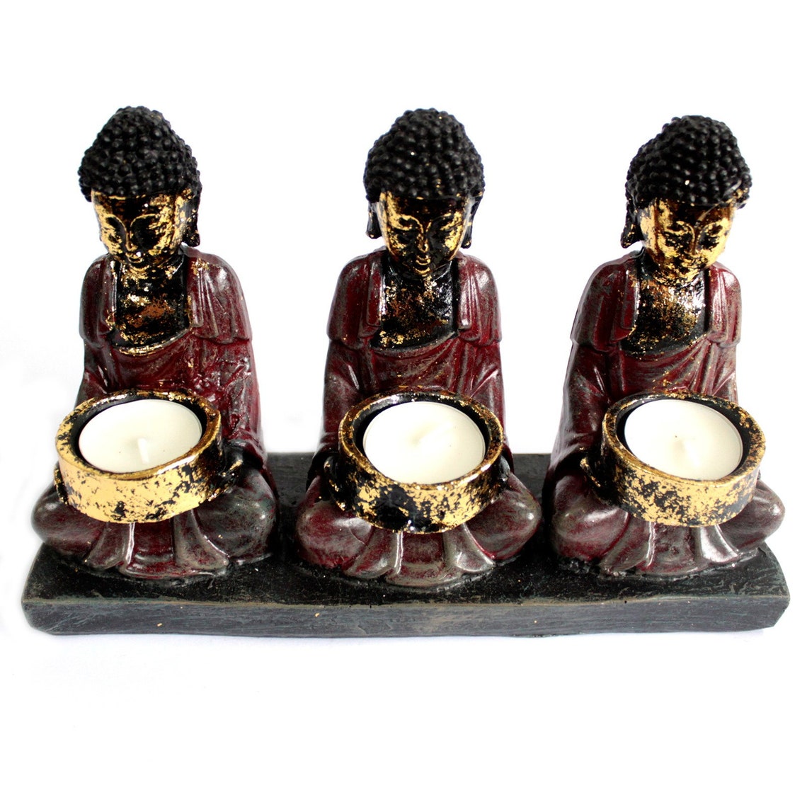 Three Devotees Buddha Tealight Candle Holder 3 Buddhas Antique Etsy
